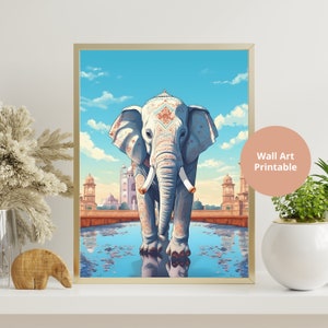 Indian Elephant Wall Decor Olifant Folk Art Print Animal Tapestry Wall Art Boho Wall Art Textile Art Print Grillige Art Print