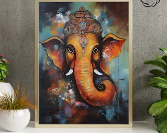 Ganesha Art Print, Abstract Hindu Wall Decor
