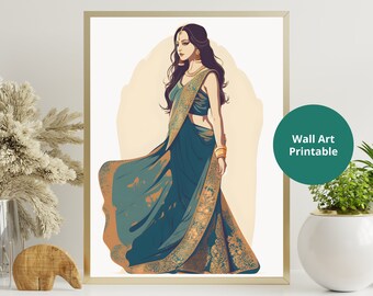 Indian Woman in Lehenga Art Print, Traditional Clothing (Digital Download)