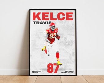 Travis Kelce Football Poster, Kansas City Chiefs Wall Art, Printable Gift for Football Fans