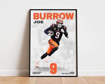 Joe Burrow Football Poster, Cincinnati Bengals Wall Art, Printable Gift for Football Fans