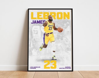 LeBron James Digital Poster, Printable Basketball Wall Art, Lakers Decor for Sports Fans
