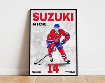 Nick Suzuki Hockey Poster, Montreal Canadiens Wall Art, Printable Gift for Hockey Fans