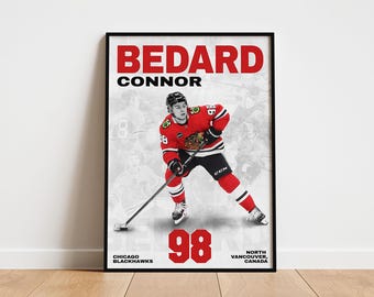 Connor Bedard Hockey Poster, Chicago Blackhawks Wall Art, Printable Gift for Hockey Fans