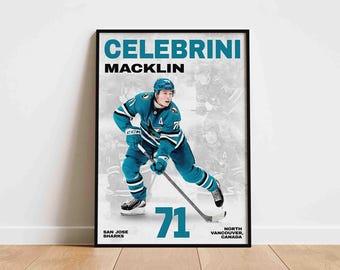 Macklin Celebrini Hockey Poster, San Jose Sharks Wall Art, Printable Gift for Hockey Fans