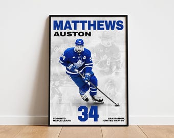 Auston Matthews Hockey Poster, Toronto Maple Leafs Wall Art, Printable Gift for Hockey Fans