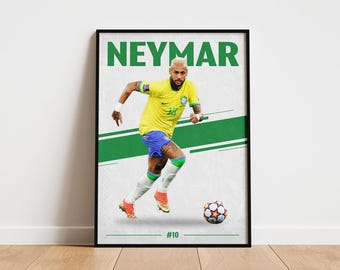 Neymar Printable Poster, Brazil Soccer Wall Art, Minimalist Football Poster