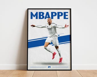 Kylian Mbappe Football Poster, Real Madrid Wall Art, Printable Gift for Soccer Fans