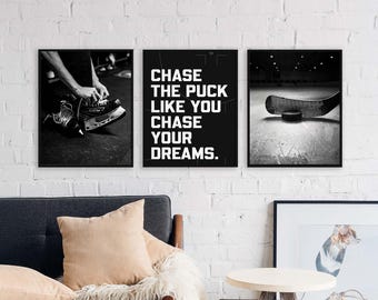 Hockey Prints, Inspirational Teen Boy Room Decor (Set of 3) (Digital Download)