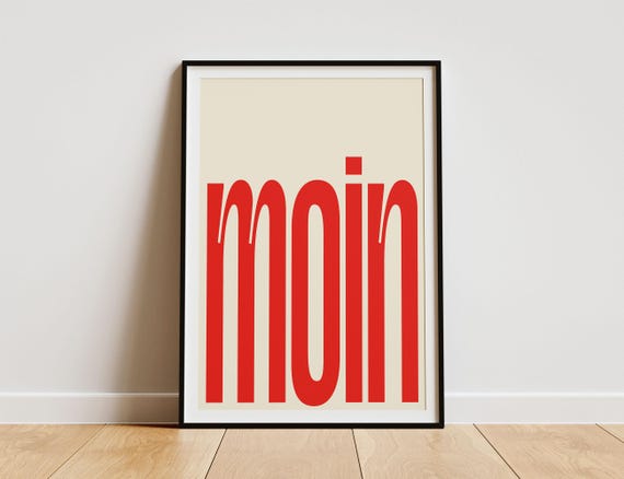 Moin Poster Minimalistische Wandkunst Moin Wanddekoration Typografie Trendiges Rotes Poster Flur-Deko Begrüßungs-Kunst Digitaler Download