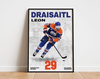 Leon Draisaitl Hockey Poster, Edmonton Oilers Wall Art, Printable Gift for Hockey Fans