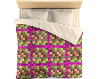 Sindhi Ralli Patchwork Duvet Cover Pink - Microfiber, Bohemian Style, Pakistani Bedding (Twin, Queen, King)