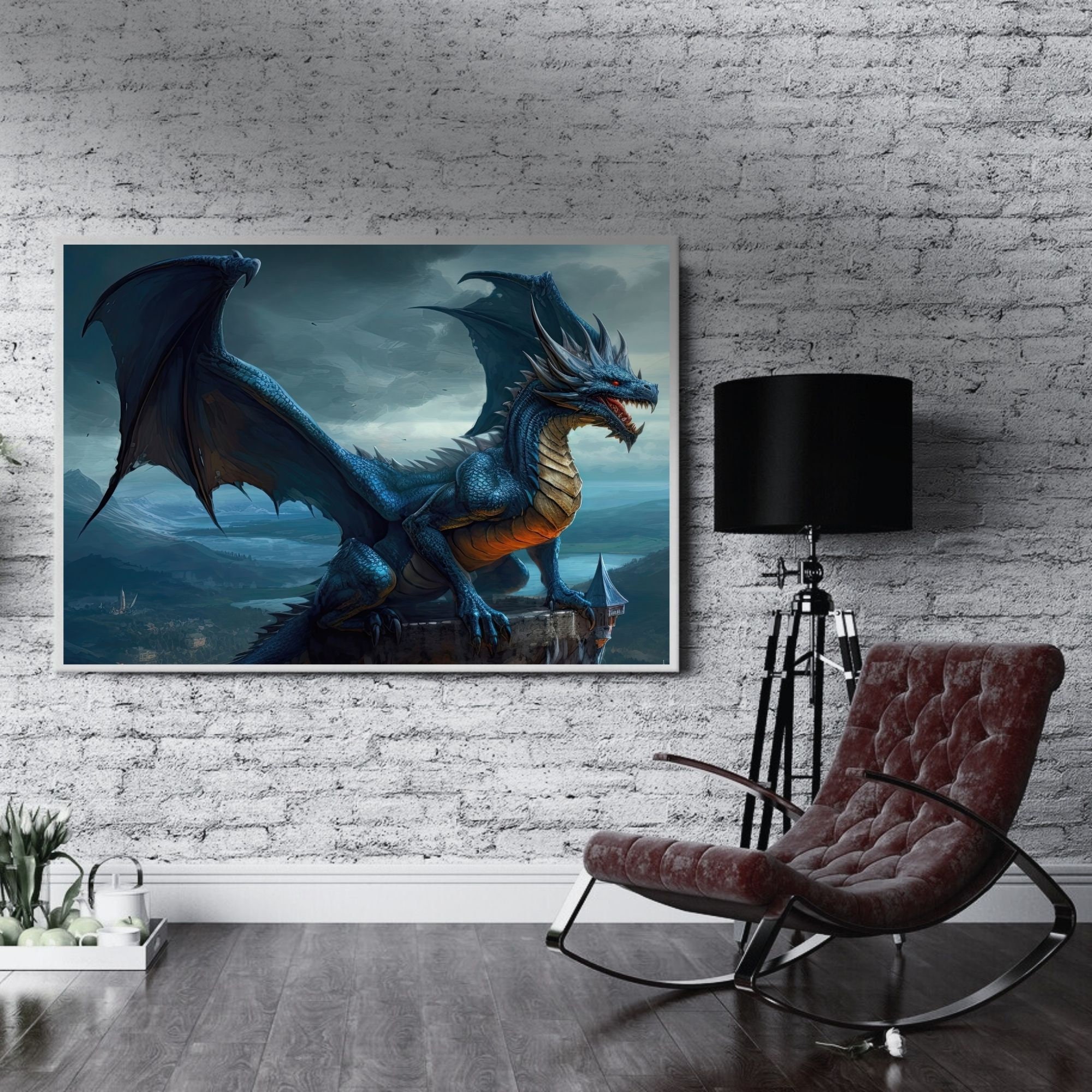 Drache Auf Schloss Leinwandbild 50x40 Cm - Handgefertigter Kunstdruck Auf Keilrahmen Von 1art1