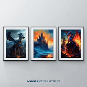 Modern Wall Art Set of 3 Fantasy Wall Art Prints Dragon Wall Art Modern Printable Poster Set Fantasy Wall Decor Modern Living Room Decor