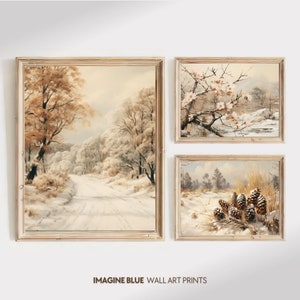 Winter Gallery Wall Set of 3 Prints, Vintage Winter Prints Set, Rustic Winter Decor, Winter Printable Wall Art, Vintage Winter Gallery Set