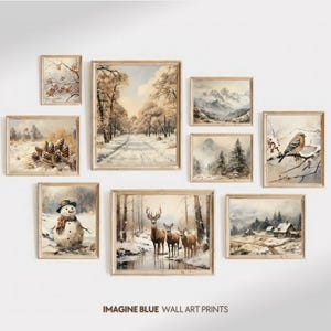 Winter Gallery Wall Set of 9 Prints, Vintage Winter Prints Set, Rustic Winter Decor, Winter Printable Wall Art, Vintage Winter Gallery Set