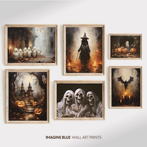 Halloween Gallery Wall Set Of 6 Prints, Halloween Prints Set, Printable Halloween Wall Decor, Vintage Style Halloween Decoration Prints