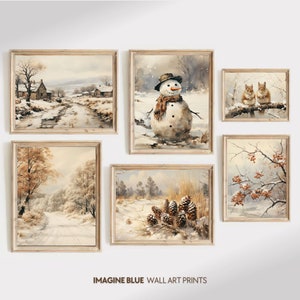Winter Prints Set of 6, Vintage Winter Gallery Wall Set, Rustic Winter Decor, Vintage Winter Printable Wall Art, Rustic Winter Gallery Set