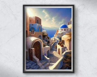 Greece Print Poster, Santorini Wall Art Printable, Greece Wall Art Print, Santorini Art Print, Greece Poster Printable, Greek Island Poster