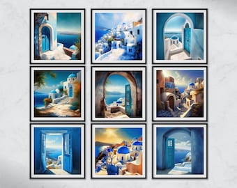 Set of 9 Santorini Wall Art Prints Set Santorini Wall Art Santorini Landscape Print Santorini Poster Greece Poster Print Greek Island Poster