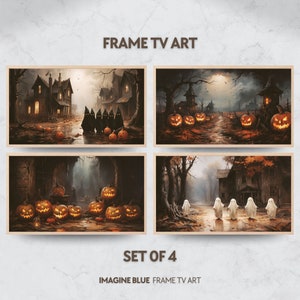Halloween Frame TV Art Set, Halloween Ghosts Samsung Frame TV Art, Pumpkins Halloween tv art, Spooky Ghosts Halloween Frame TV Art Set of 4