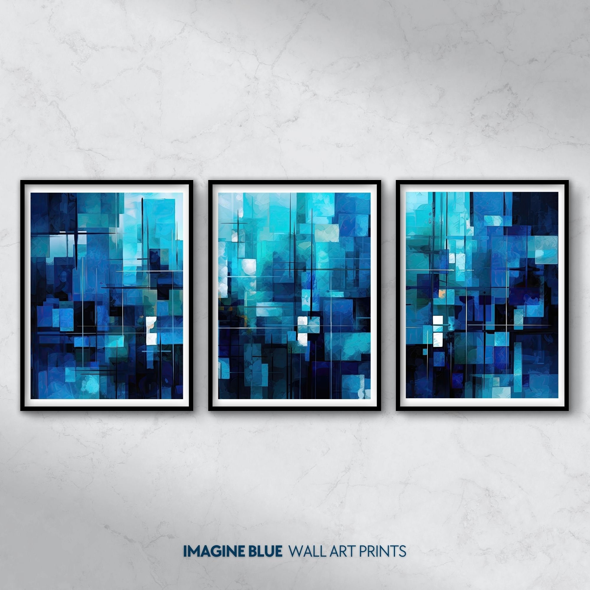 Abstract Blue Wall Art Printable Set Modern Abstract Wall Art Etsy