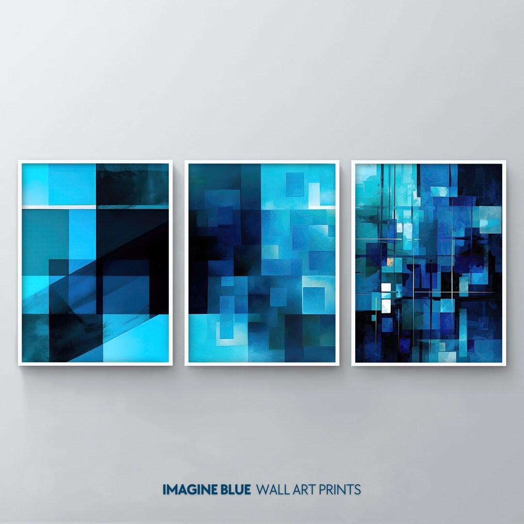 Blue Abstract Geometric Wall Art Printable Set of 3 Wall Art Prints ...