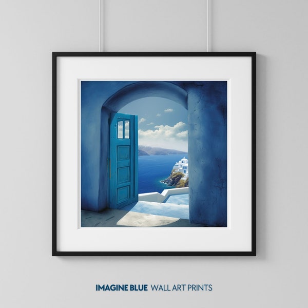 Santorini Blue Sea View, Santorini Art Print, Santorini Wall Art, Santorini Digital Download, Santorini Poster, Greece, Greek Island Poster