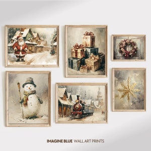 Vintage Christmas Prints Set of 6, Christmas Gallery Wall Set, Printable Christmas Gallery Wall Art, Rustic Christmas Art, Christmas Decor