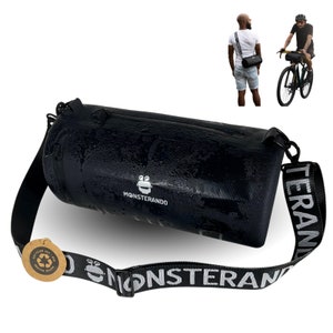 MONSTERANO Wasserdichte Fahrradlenkertasche 5L – Recyceltes PET, Schultergurt, Wetterfest, 2-in-1 für MTB & Rennrad – Schwarz/Gelb/Blau