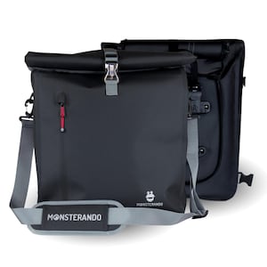 Monsterando 3in1 Wasserdichte Fahrradtasche für Gepäckträger Reflektierend & Nachhaltig aus recyceltem Plastik Schwarz