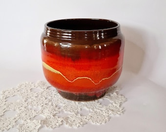 Vintage Ceramic Glossy Glazed Planter Pot Retro Handmade Pot Vintage Contemporary Ceramic Plant Pot Vintage Dripped Glazed Red Planter Pot