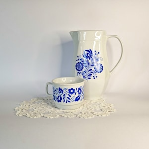 Vintage Alföldi Porcelain Jug with Matching Zsolnay Mug Vintage Blue Floral Mug & Vintage Blue Floral Pitcher Vintage Blue Floral Tea Mug