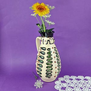 Vintage Large Hungarian Folk Pottery Miska Jug Retro Handmade Traditional Hungarian Folk Ceramic Vase Vintage Large Hungarian Miska Pitcher