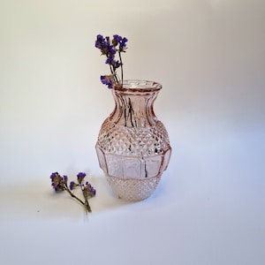 Vintage Glass Pastel Pink Geometric Vase Mid-Century Glass Vase Retro Whimsy Vase Vintage Geometric Rose Vase Vintage Pastel Pink Vase