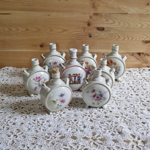 Vintage Porcelain Bottle, Small Mid-Century Decorative Flask Folk Art Folklore Ethno Flask