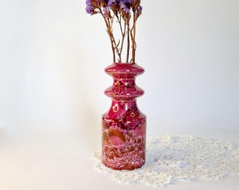 Vintage Lustre Glazed Hollóháza Vase Retro Modernist Pink Pearlescent Marble Pattern Hungarian Hollóházi Porcelain Vintage Porcelain Vase