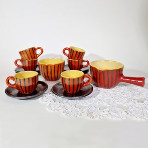 Vintage Tófej Ceramic Cup Set with Saucers and With or Without Sugar Bowl and Pot Retro Orange Glazed Pumpkin Style Mid-Century Mugs