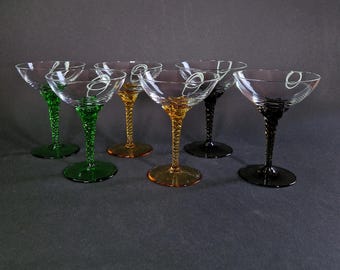 Set di 6 bicchieri da champagne in cristallo vintage, bicchieri retrò soffiati a mano, bicchieri da cocktail vintage in cristallo, bicchieri da coppa vintage fatti a mano