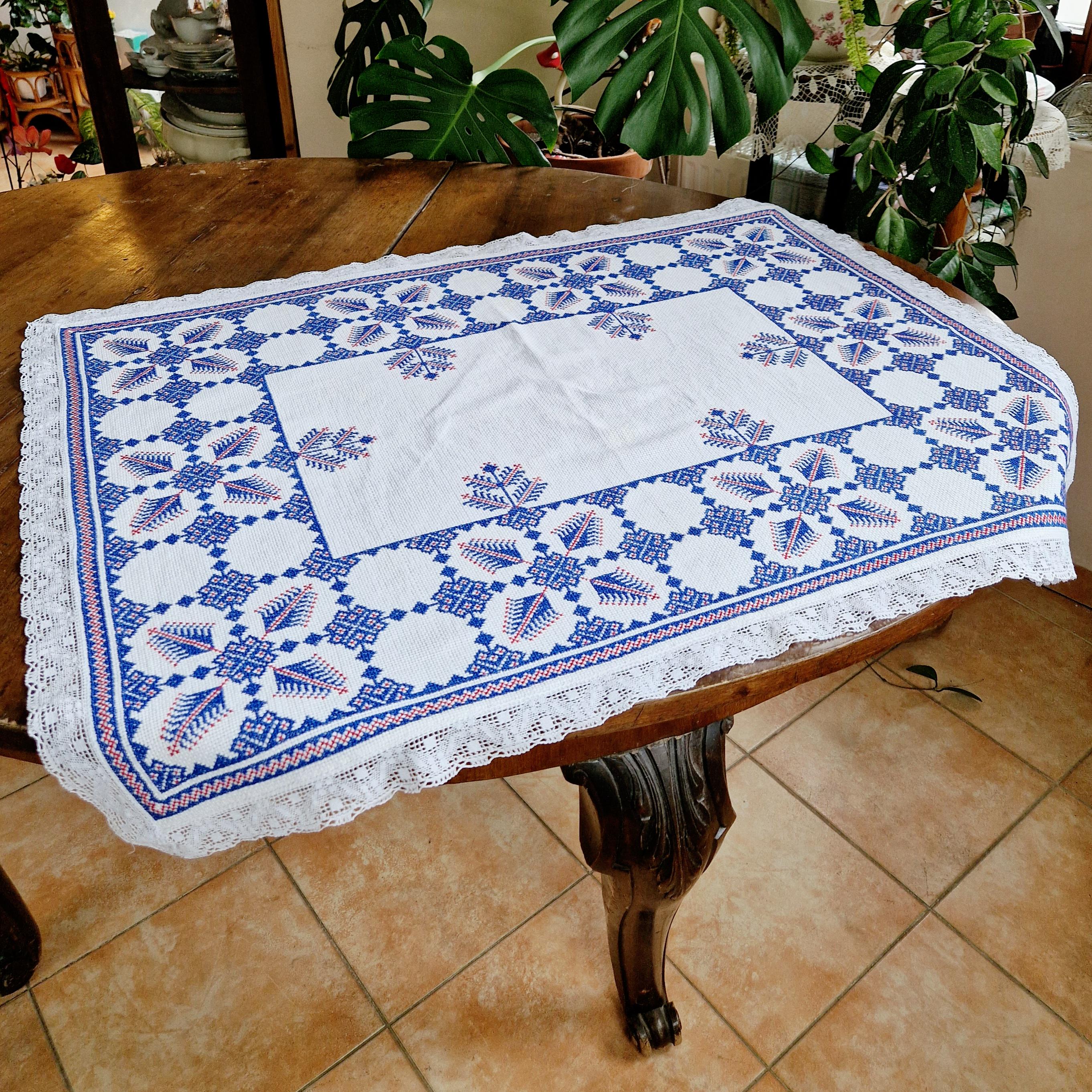 ヴィンテージ手刺繍テーブルクロス レトロフォークテーブルリネン