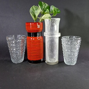 Vintage Retro Style Vases Mouth Blown Glass and Handmade Ceramic Vases Mid-Century Vases Vintage Red Ceramic Vase Vintage Checkered Vase