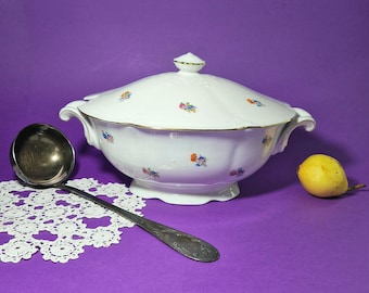 Antique Porcelain Soup Tureen with Handle Early-Century Soup Tureen with Lid Vintage Floral Soup Serving Tureen Vintage Large Serving Bowl