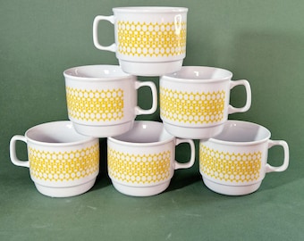Vintage Zsolnay Mugs Retro Design Mid-Century Mugs Vintage Yellow Geometric Mugs Vintage Yellow Mug Set Vintage Yellow Cappuccino Mug