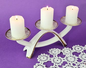 Art Deco Gilded Candle Holder Antique Alka Kunst Bavaria Vintage Gilded Christine Candle Holder Vintage Porcelain Gilded Candelabra