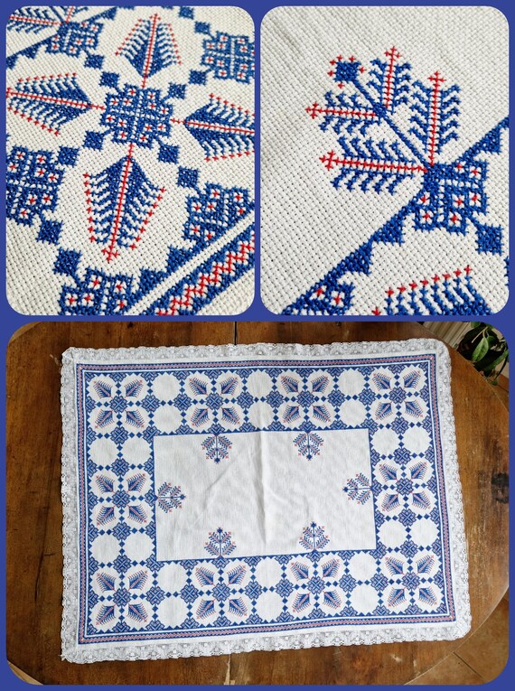 ヴィンテージ手刺繍テーブルクロス レトロフォークテーブルリネン