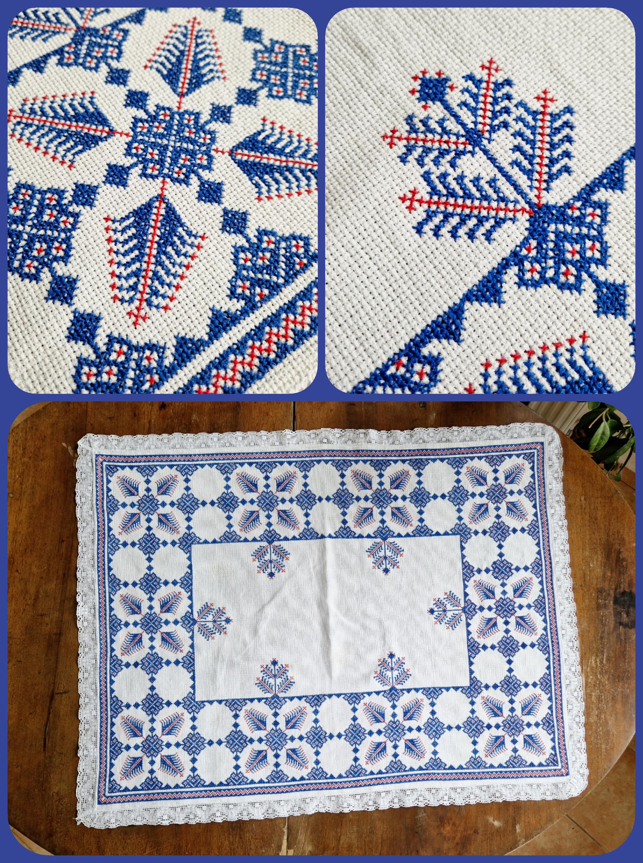 ヴィンテージ手刺繍テーブルクロス レトロフォークテーブルリネン