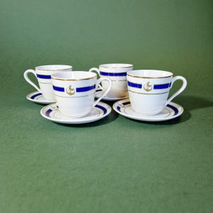 Vintage Zsolnay Cups with Saucers Antique Blue and Gold Rooster Early Century Cups Vintage Gold And Blue Espresso Cups Vintage Rooster Cups