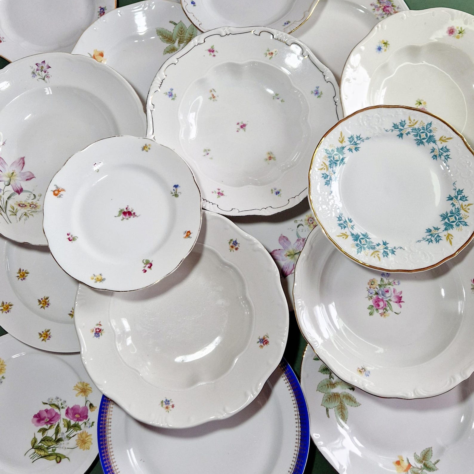 Mismatched Tableware Antique Mismatched Plate Set Vintage Gilded Floral Plate Set Vintage ...