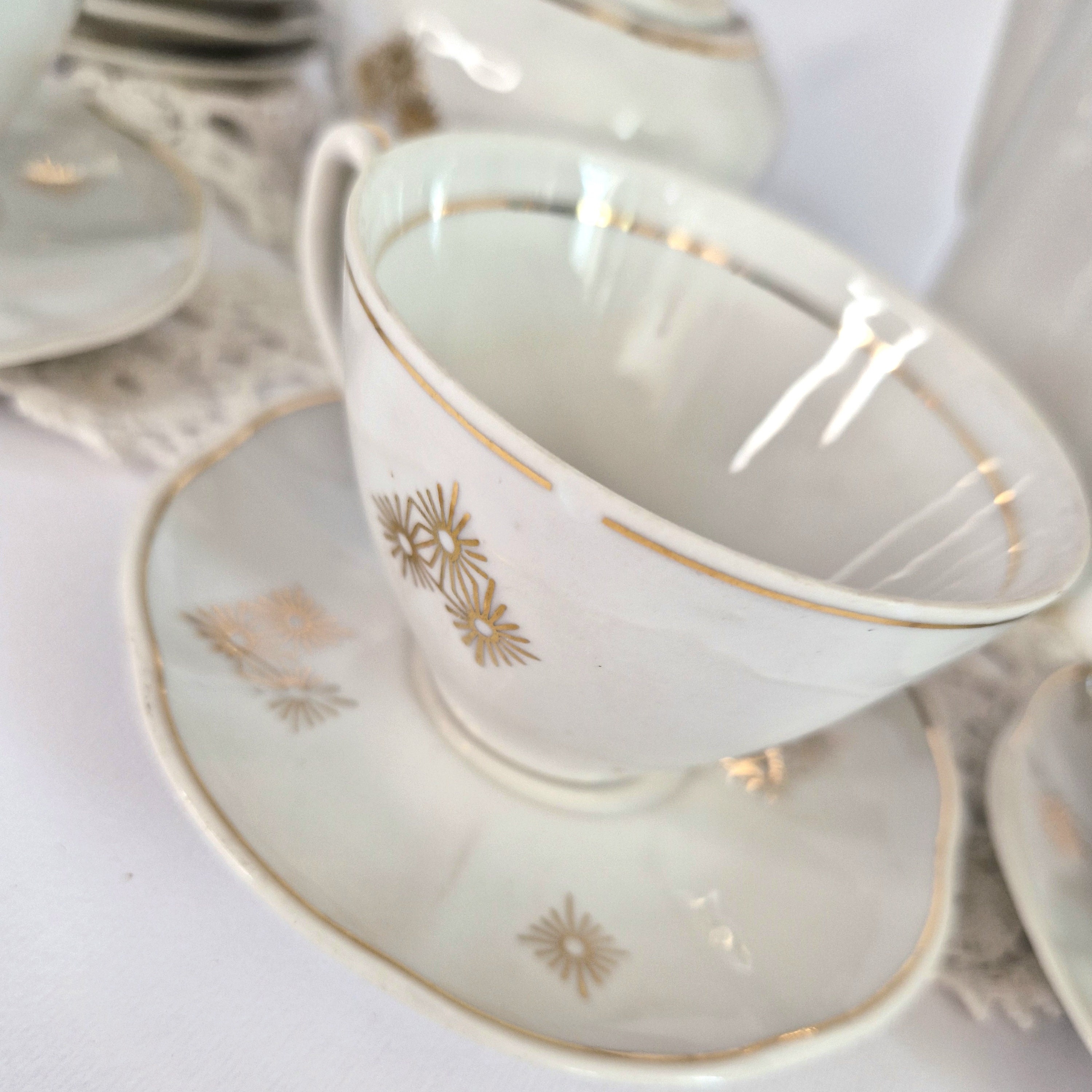 Vintage Porcelain Tea Set With Cups Saucers Sugar Bowl and Pot Antique ...