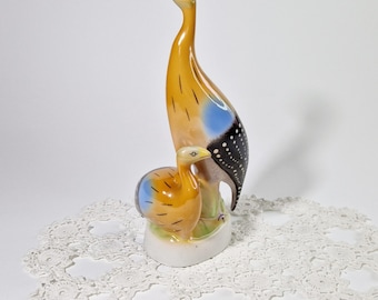 Vintage Hollóháza Porcelain Bird Figurines Mid-Century Guineafowl Sculpture Vintage Hand-Painted Bird Sculpture Vintage Birdie Home Decor